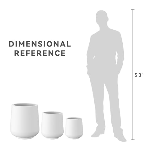 Image of Kante Set of 3 White Concrete Curved Planters 16.5 inch 13 inch 9.4 inch Dia | Drainage for Outdoor, Rubber Plug for Indoor Home, All-Weather Cement Pot, Handcraft, Lightweight & Durable, Anti-UV, Round