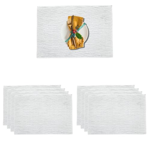 Image of YELONA Placemats for Dining Table - Heat Resistant, Non-Slip & Washable PVC Vinyl Table Mats - Set of 8, 45 x 30 cm (Vanilla White)