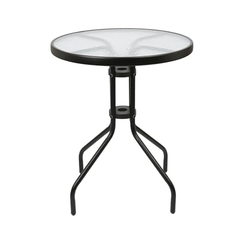 Harbour Housewares Round Glass Top Garden Dining Table - 60x60cm Powder-Coated Metal Frame Tempered Textured Glass Lightweight Stylish Patio & Balcony Table