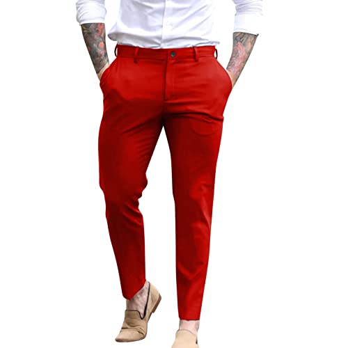 XUETON Mens Slim Fit Dress Pants Casual Business Office Work Skinny Pants Comfy Flat-Front Stretch Chino Golf Trousers - Main Image