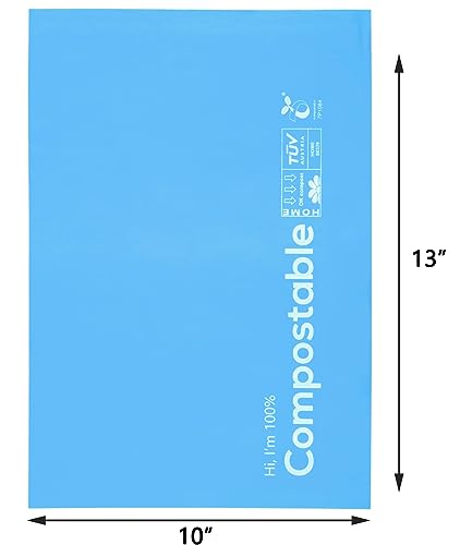 10x13 inch Blue Biodegradable Shipping Bags,50 Count Compostable Poly Mailers with Eco Friendly Packaging Envelopes Supplies Mailing Bags