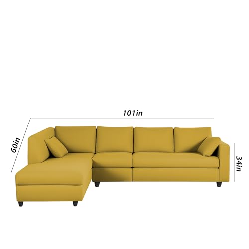 Image of Florian LHS 6 Seater L Shape Sofa Set for Living Room (Yellow Fabric) Premium Fabric Sofa