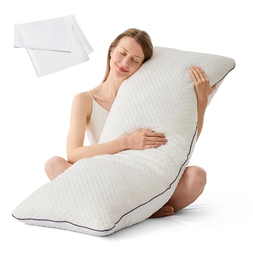 HOMELAB Cooling Adjustable Body Pillow (20x54) with White Bamboo Viscose Pillowcase Bundle Full Body Support for Side Sleepers Back Hip & Knee Comfort Shredded Memory Foam & Washable Cover