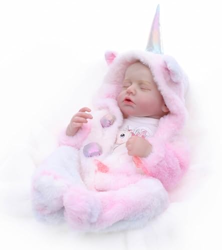 Image of Reborn Baby Doll Girl, 20 Inch Realistic Full Body Vinyl Baby Doll | Lifelike hand-painted details, closed eyes, removable fantasy horn outfit, gift for girls ages 3+, pretend play & collectors