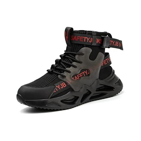 Luolocsn Men's Work Boots Safety Steel Toe Shoes for Women Slip Resistant Lightweight Breathable Sneakers Black 43/11.5 Women/10 Men Cover