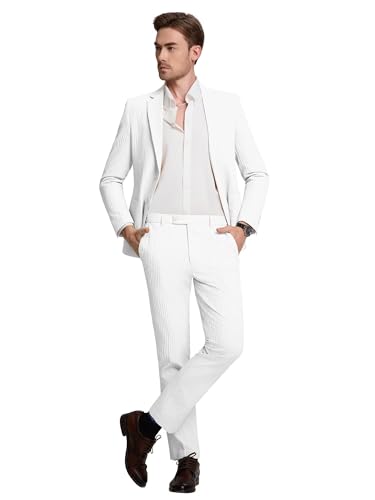 Mens Suit Slim Fit 2 Piece Beach Wedding Outfit Suits for Men Summer Lightweight Blazer Pants Set4