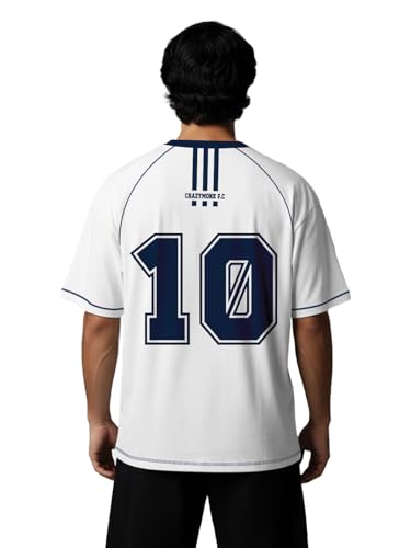 Image of crazymonk Madrid Oversized T-Shirt - White & Navy