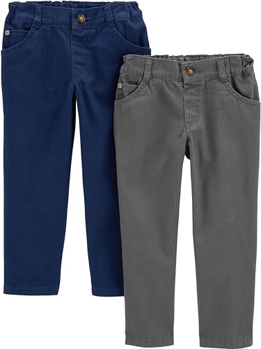 Simple Joys by Carter's Baby Boys' 2-Pack Twill Pants, Navy/Grey, 5T