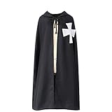 Rulercosplay Halloween Cloak Medieval Templar Knight Cape Black or White Hoodie Cosplay Costume (Black)