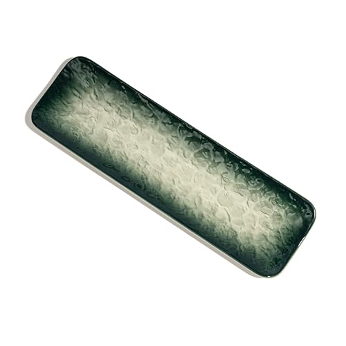 Image of Beyond Homes Ceramic Sushi & Dimsum Serving Trays Set of 3 | 10 Inch Long Rectangular Plates | Ceramic Platter Plates for Serving Snacks, Momos, Sushi & Desserts | Microwave & Dishwasher Safe | Green
