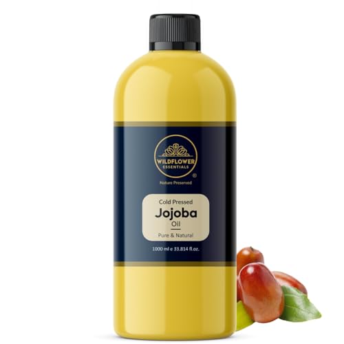 Image of Wildflower Essentials Jojoba Oil Cold Pressed 100% Pure & Natural 1 L (1000 ml) For Face, Hair, Skin, Body