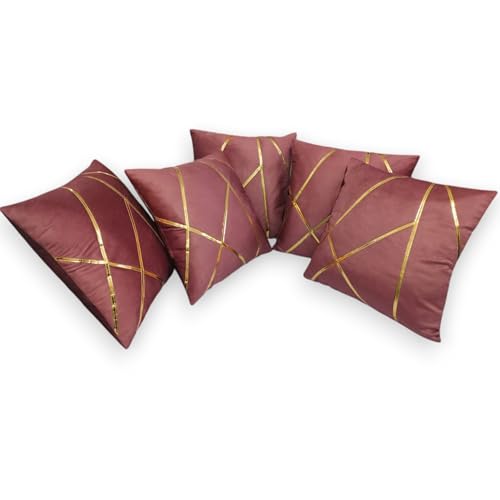Image of Zikrak Besur Gold Stripe On Velvet|Pack of 5 Cushion Cover|for Home Decoration|Living Room Decor|Hotel Premeuim Qulaity Cushion Cover|Exclusive ON Amazon (Dusty-Pink, 24 X 24 INCH(60 X 60 CM))