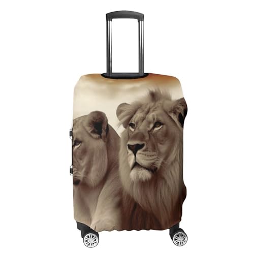 African Lion And Lioness Luggage Cover, Washable Elastic Suitcase Cover Protector Fit 18-32 Inch Luggage4