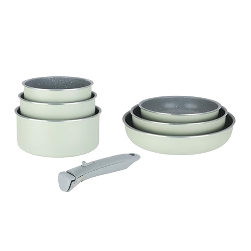 Sitram 716939 - Batteria da cucina in alluminio, rivestimento sano, in ceramica, effetto pietra, 7...