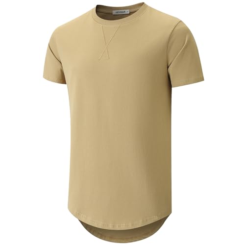 VEIISAR Herren Heavy Duty T-Shirt mit Herren 100 Baumwolle Dickes Longline T Shirt Preshrunk (X363 Khaki XL)