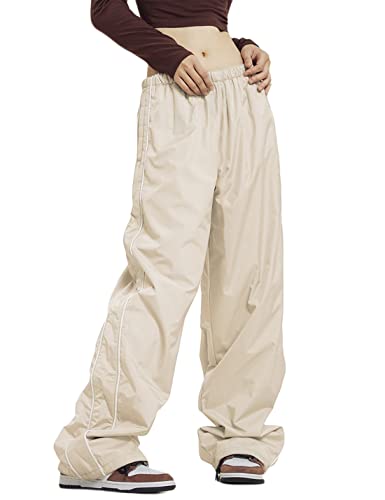 Springrain Womens Wide Leg Track Pants Slouchy Stripe Detail Jogger Sweatpants with Pockets