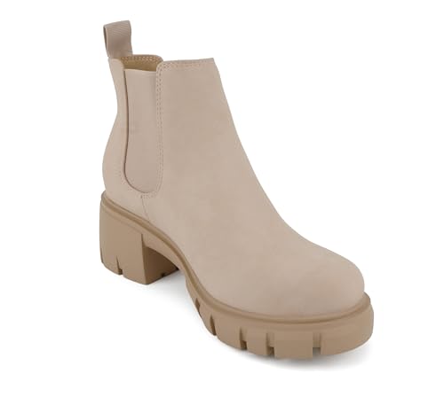 Image of Soda PIONEER ~ Women Lug Sole Mid Heel Chelsea Fashion Ankle Bootie w /Double Elastic Gore