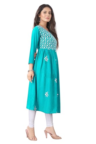 Image of Women's Rayon Embroidered Flared Kurtis