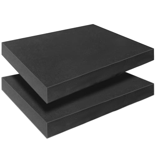 Black Polyurethane Foam Inserts for Cases 2 Pcs 16 x 12 x 2 Inch Cuttable Packing Padding for Tool Box Camera Crafts and Storage