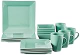 American Atelier Casual Dinnerware Set – 16-Piece Stoneware Party Collection w/ 4 Dinner Salad Plates, 4 Bowls & 4 Mugs – Gift Idea for Any Occasion, Square, Green