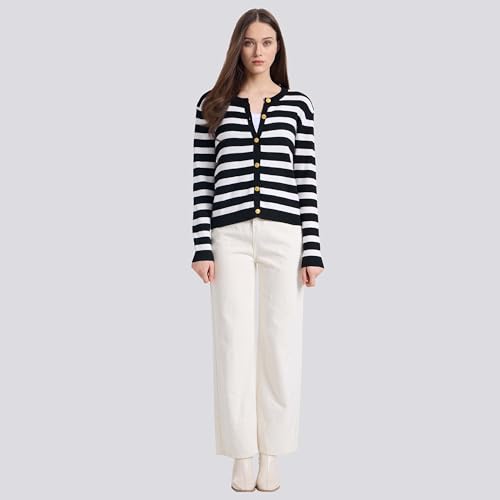 Women's Striped Cardigan Sweaters Lady Jackets Open Front Button Down Cropped Knit Coat Oufits Trendy Outerwear2