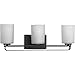 Progress Lighting League Collection 3-Light Etched Glass Modern Farmhouse Bath Vanity Light Matte Black, 7.62x23x5.5
