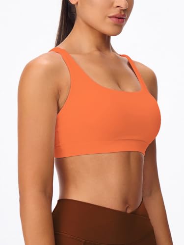 Image of Women's Strappy Sports Bras Light Compression Crop Criss Cross Back Padded Workout Yoga Bra Supportive U Neckline