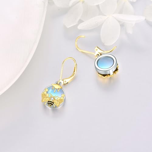 Image of LUHE Bee Earrings for Women 925 Sterling Silver Bumble Earrings with Honeycomb Honeybee Jewelry Dangle Gifts for Women