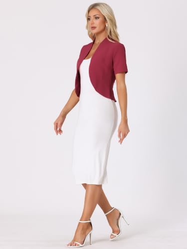 Image of Allegra K Short Sleeve Blazers for Women's Business Casual Open Front Work Cropped Shrug Jacket