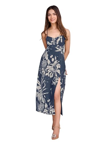 Image of Women Pure Cotton Printed A-Line Dress | Floral Summer Midi Dress | Casual Office Wear Lightweight Dress for Women (D207)