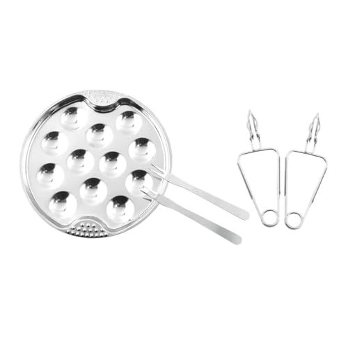 BESTYASH 1Juego Plato de Escargot Inoxidable con Abrazadera para Hornear Caracoles y