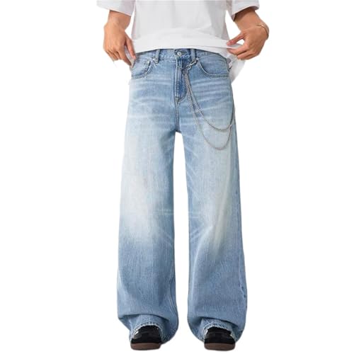 Men Summer Wash Denim Pants High Waisted Straight Leg Loose Fit Casual Versatile Trousers