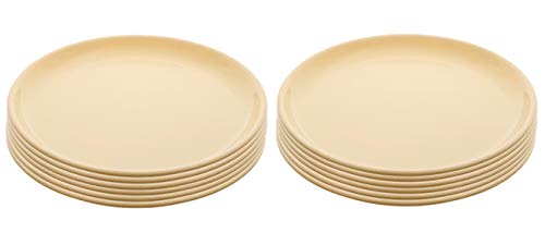 Image of Kuber Industries 12 Pieces Unbreakable Round Plastic Microwave Safe Dinner Plates (Yellow) - CTKTC034618