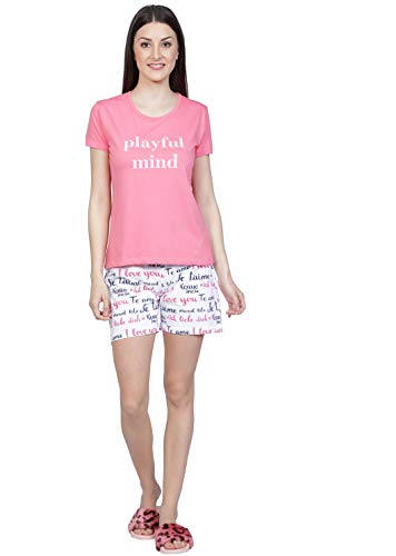 Image of Club A9 Women Cotton Regular Fit T-Shirt and Shorts Night Suit | Two Piece Set (Lime Green)