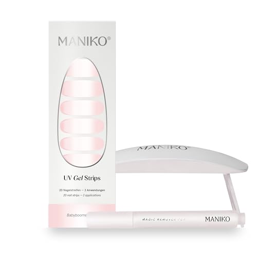 Maniko UV Gel Strip Komplettset Rose Babyboomer UV Nagelsticker mit UV Lampe & Remover Pen Gel Nagellack UV 2 Anwendungen Geschenk zu Geburtstag Weihnachten Muttertag & Valentinstag