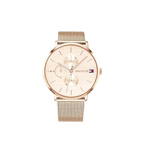 Tommy Hilfiger Multi Zifferblatt Quarz Uhr für Damen mit Roségoldfarbenes Edelstahl-Mesh-Gliederarmband - 1781944