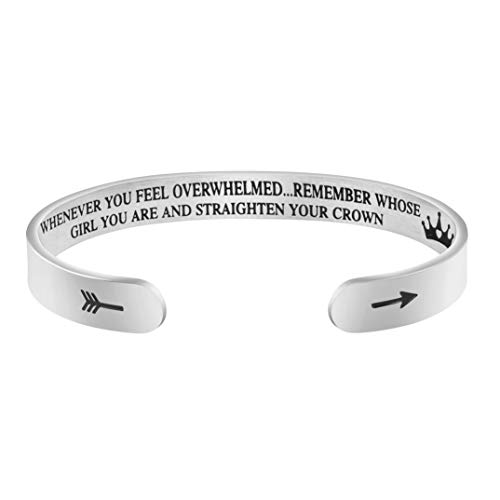 Gifts for Teen Girls Daughter Sister Women Best Friend Inspirational Crown Engraved Mantra Cuff Bracelets Birthday Jewelry
