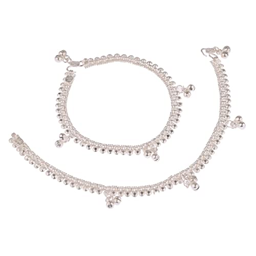 Efulgenz Indian Silver Tone Boho Bell Charms Ankle Bracelets Bollywood Silver Payal Anklet Set for Women Jhanjara Anklets Jewelry for Women