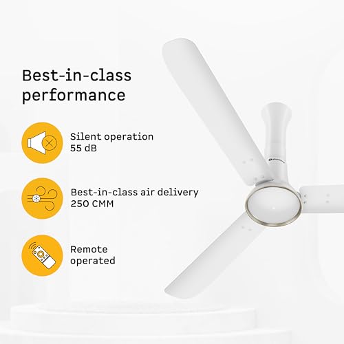 Image of atomberg Studio Ventra 1250mm BLDC Ceiling Fan with Remote Control | BEE 5-Star Rated | Advance Air+ Technology | LED Speed Indicator | Low Noise | 5 Year Warranty | Snow White