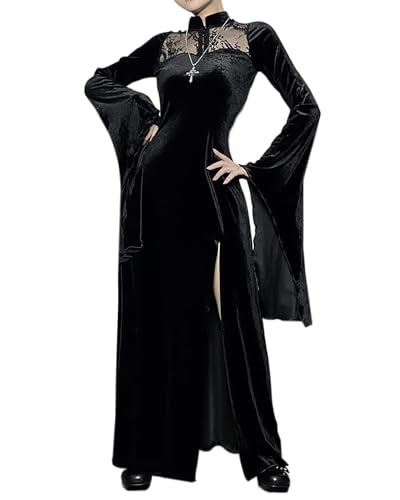 YAOHUOLE Halloween Kostüm Damen Gruselig Schwarzes Kleid Halloween Kleid Halloween Vampir Kostüm Damen Schwarze S