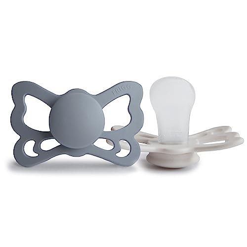Image of FRIGG Butterfly Anatomical SilkySoft Silicone Baby Pacifier | Made in Denmark | BPA-Free (Great Gray /Silver Gray, 6-18 Months)