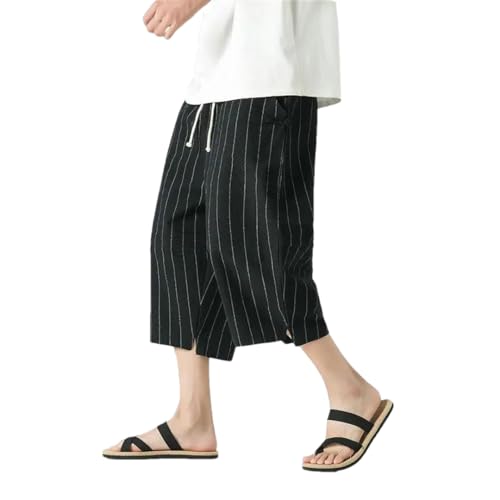 Rfmfkkg Men’S Striped Harem Pants Cotton Linen Jogging Wide Leg Pants Calf-Length Casual Trousers