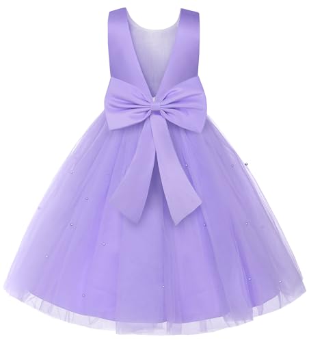 El Mejor Listado de Vestidos para Niña del mes. 39 Uhnice - Vestido de bola de satén para niña de flores, para boda, fiesta con lazo, Púrpura, 4-5T