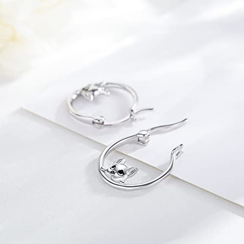 Bulldog Hoop Earrings 925 Sterling Silver Cute Minimalist Designed Dog Huggie Earrings Hypoallergenic Animal Dog Jewelry Gifts For Women Girls #TOP2