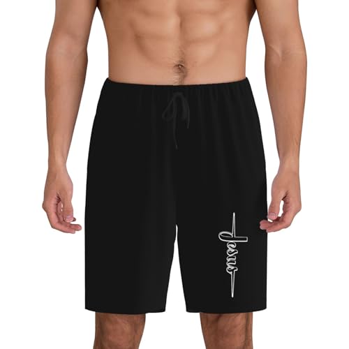 Jesus Christ Christian Religion Faith Cross Pajama Shorts for Men, Men's Pajama Bottoms, Sleepwear for Summer - Main Image