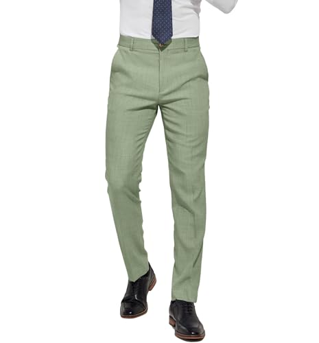 Men's Classic Fit Expandable Waist Flat Front Dress Pants Slim Fit Casual Business Suit Pants