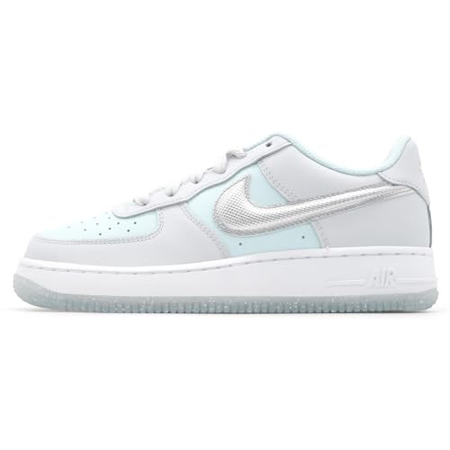 Nike Air Force 1 Big Kids' Shoes (HQ3249-043, Pure Platinum/Glacier Blue/Metallic Silver) Size 6.5