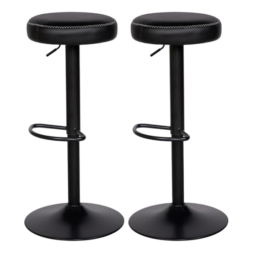 buybyroom Tabouret de Bar Lot de 2, Chaise Haute Cuisine Réglables en Hauteur avec Repose-pieds et 8cm Rembourré, Pivotants à 360° Sans Dossier, pour Bar...