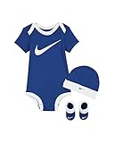 Nike Baby Boys Bodysuit, Hat and Booties 3 Piece Set (Blue Gaze(LN0072-U89)/White, 0-6 Months)
