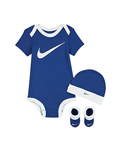 Image of Nike Baby Boys Bodysuit, Hat and Booties 3 Piece Set (Blue Gaze(LN0072-U89)/White, 0-6 Months)